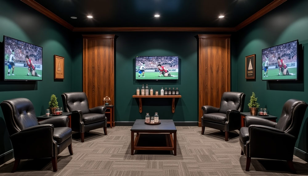 Interior of The Apex Lounge – a men’s performance lounge in St. George with a modern, masculine design