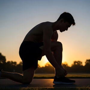 Man tying running shoe after Apex Revive PiezoWave2 recovery session in St. George, Utah, boosting blood flow, reducing inflammation, and easing muscle and joint pain for faster recovery.